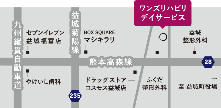 ワンズリハビリデイサービスの周辺マップ